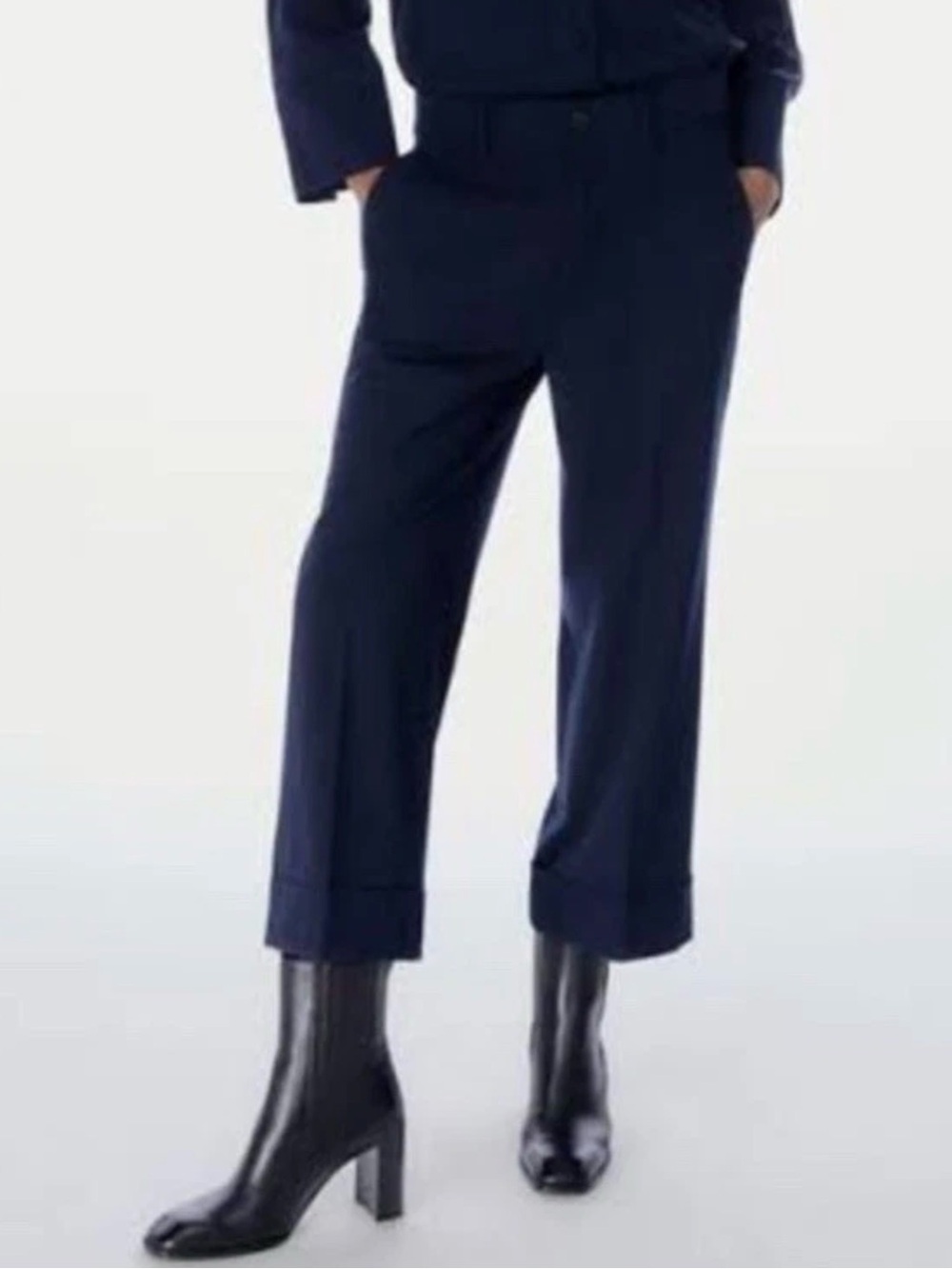 Zara Women’s High Waist Wide Leg Cropped Trousers/Pants Navy Blue Sz XXL NWT